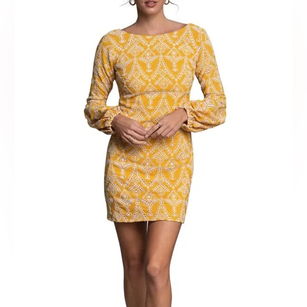 Evelyn Eyelet long sleeve mini dress - marigold